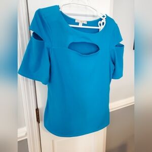 Boston Proper Blue Short Sleeve Top With Slits Size L